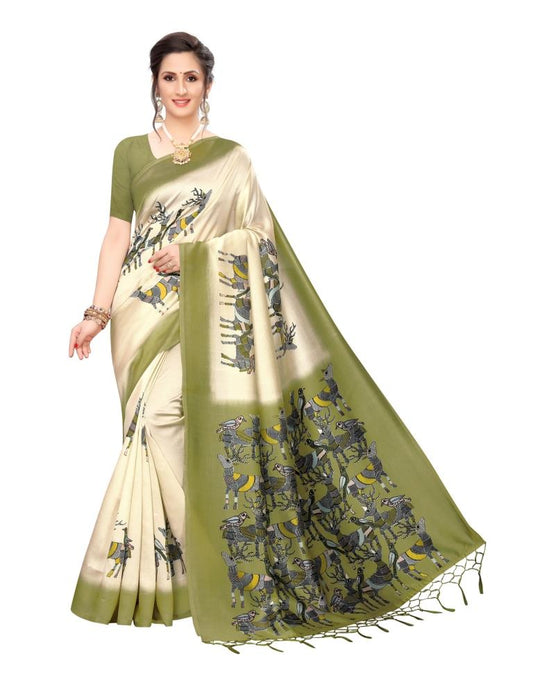 Beige Coloured Poly Silk Printed Casual saree