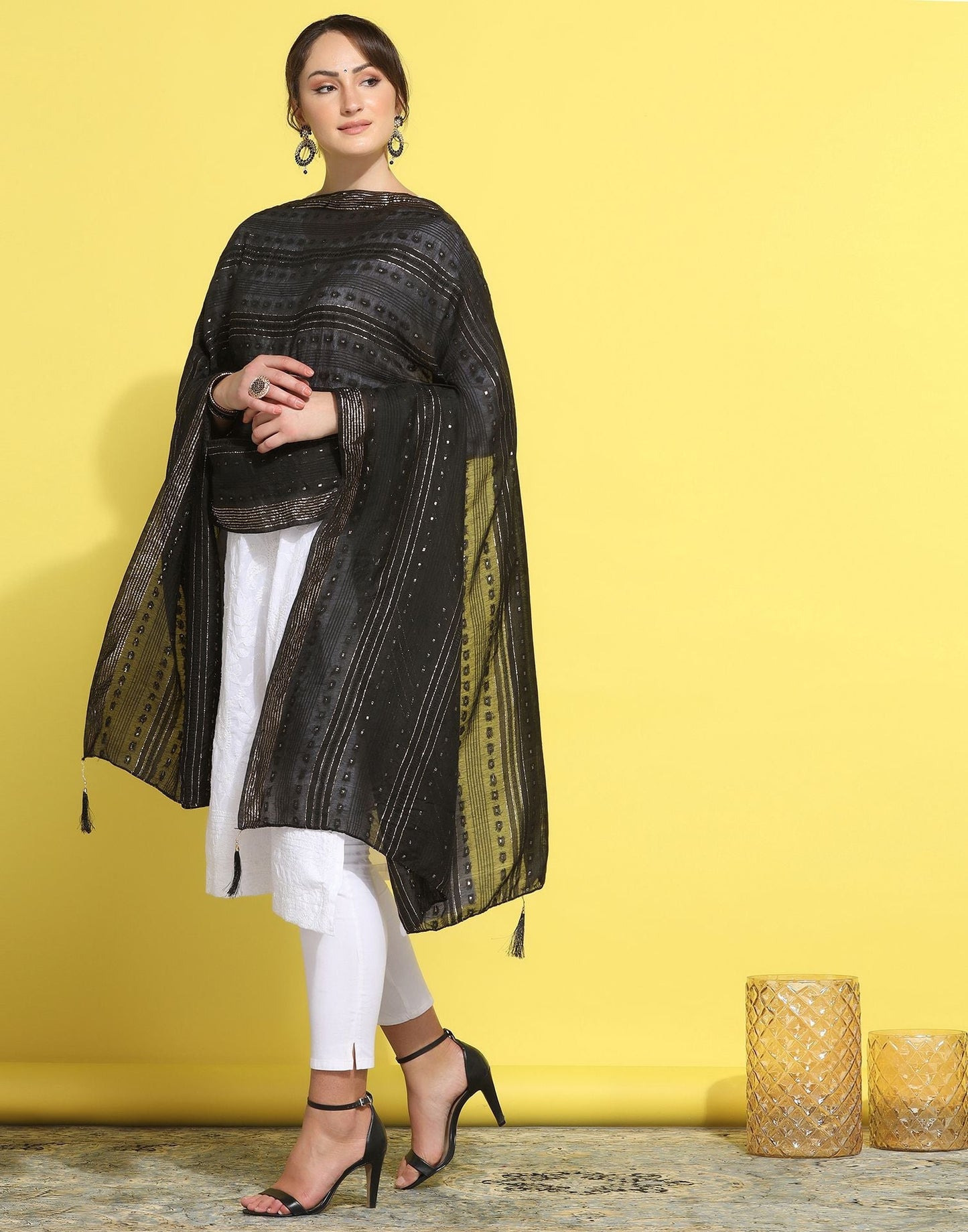 Black Cotton Plain Dupatta