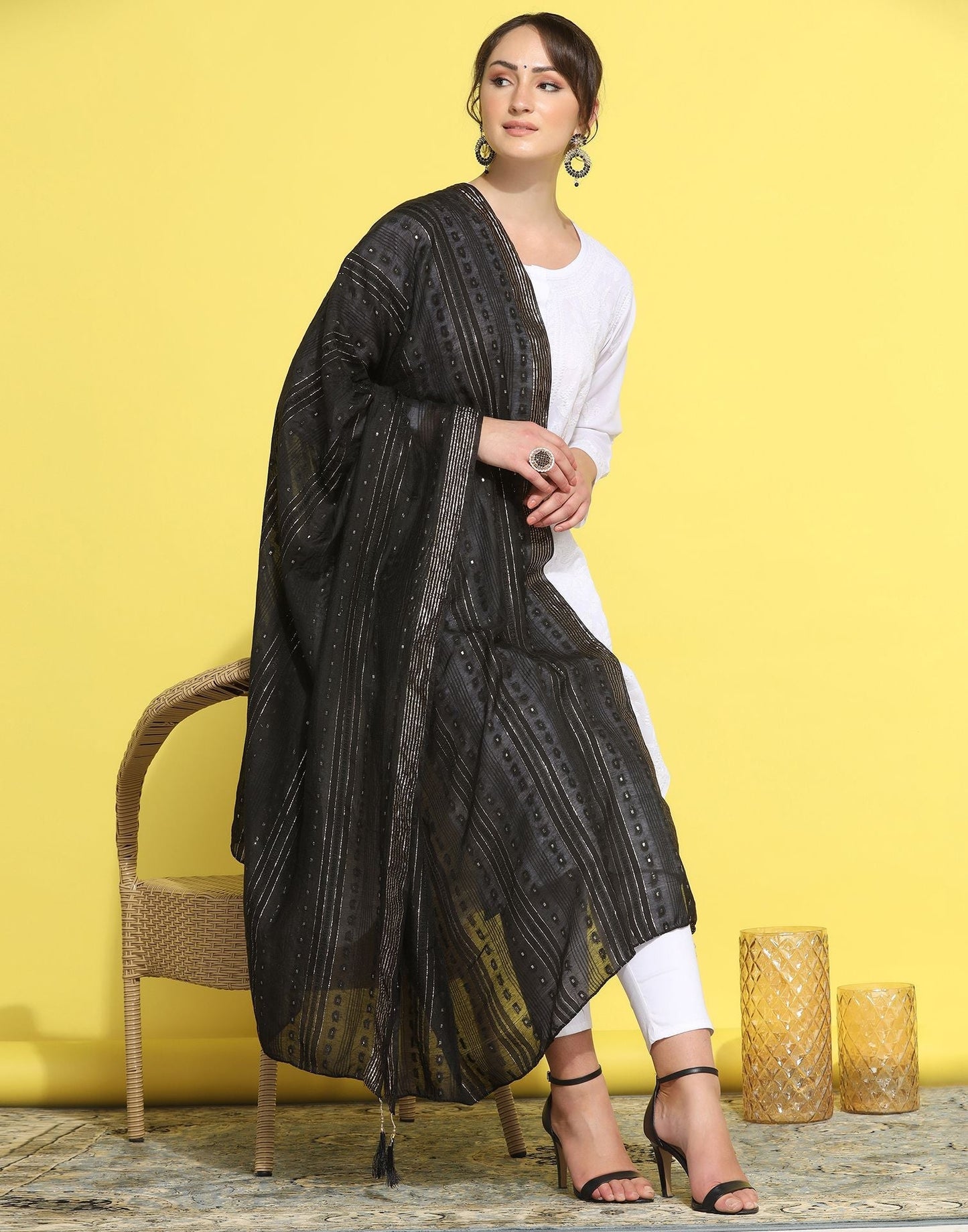 Black Cotton Plain Dupatta