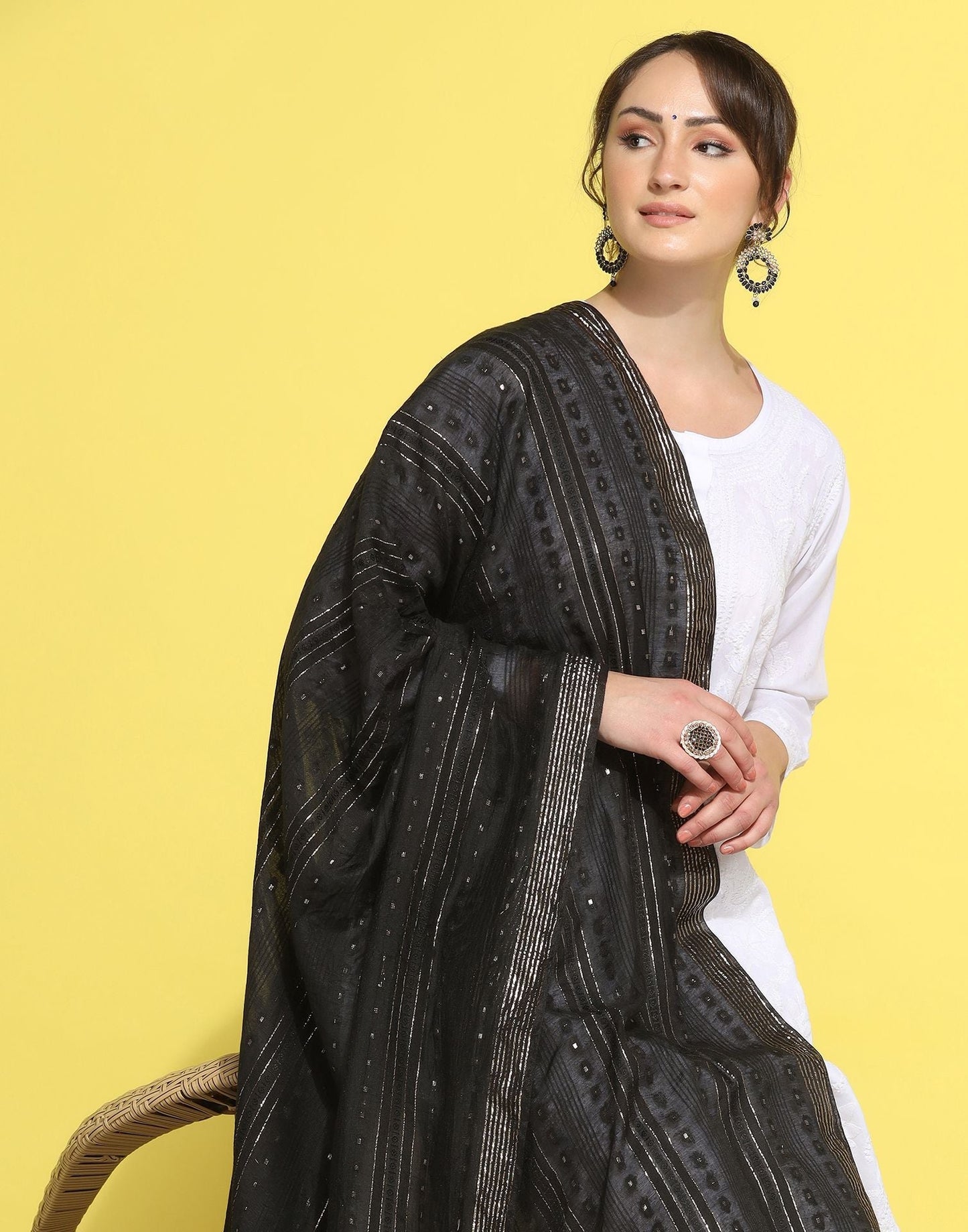 Black Cotton Plain Dupatta