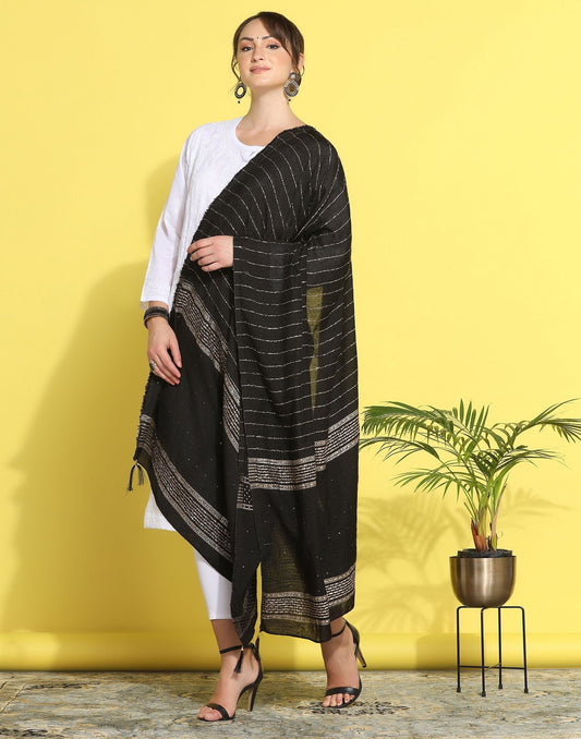 Black Cotton Plain Dupatta