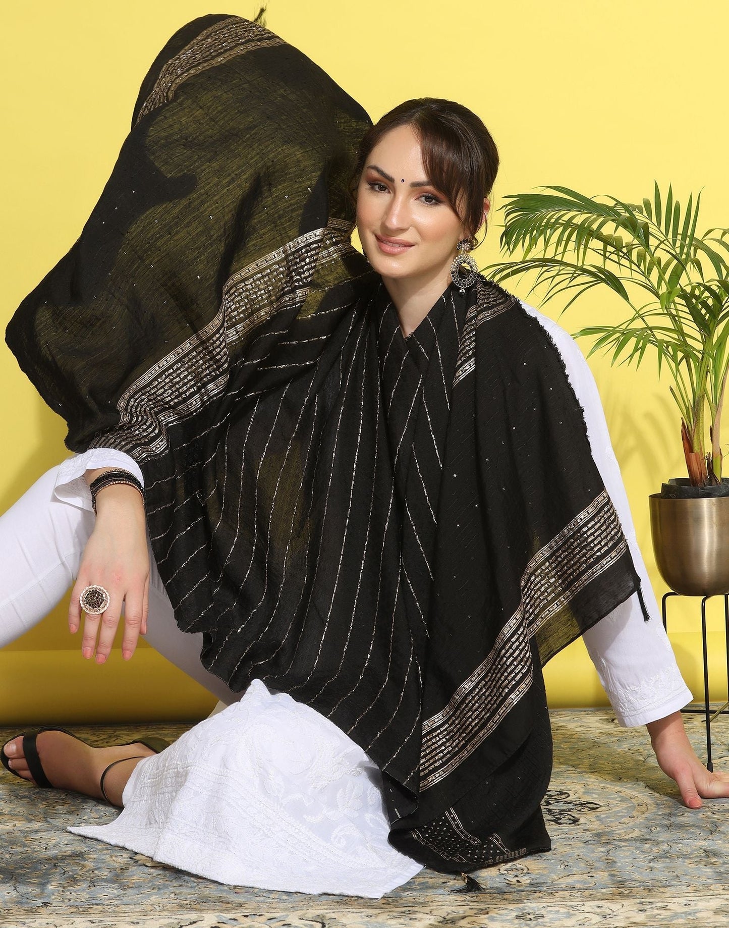 Black Cotton Plain Dupatta