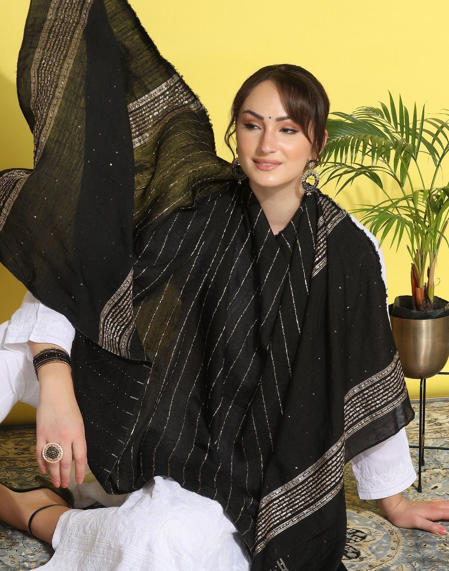 Black Cotton Plain Dupatta