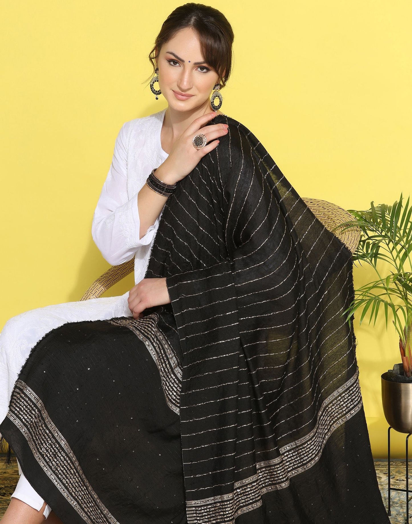 Black Cotton Plain Dupatta