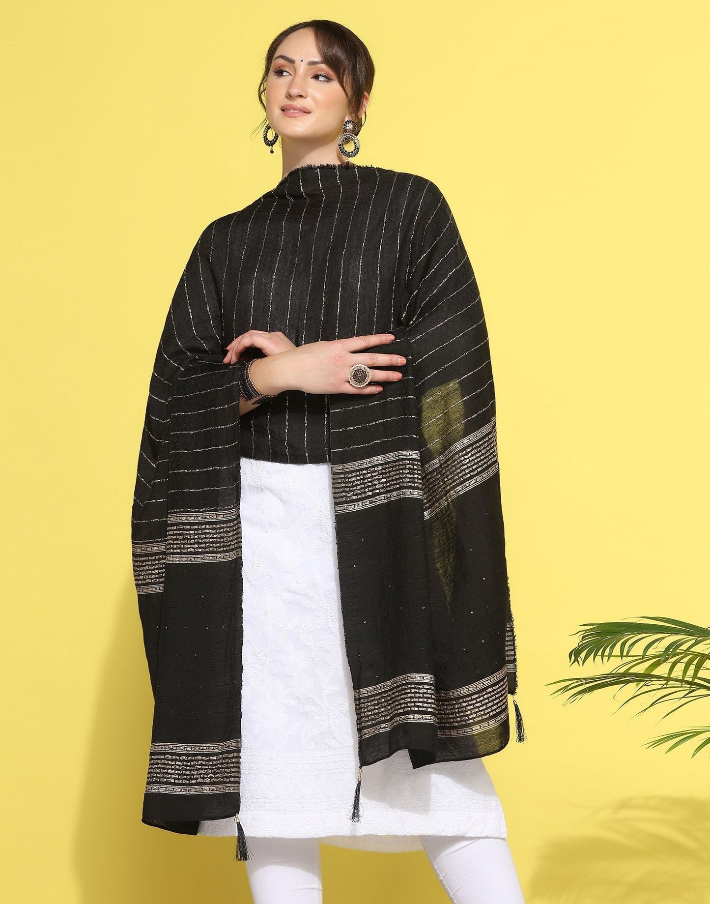 Black Cotton Plain Dupatta