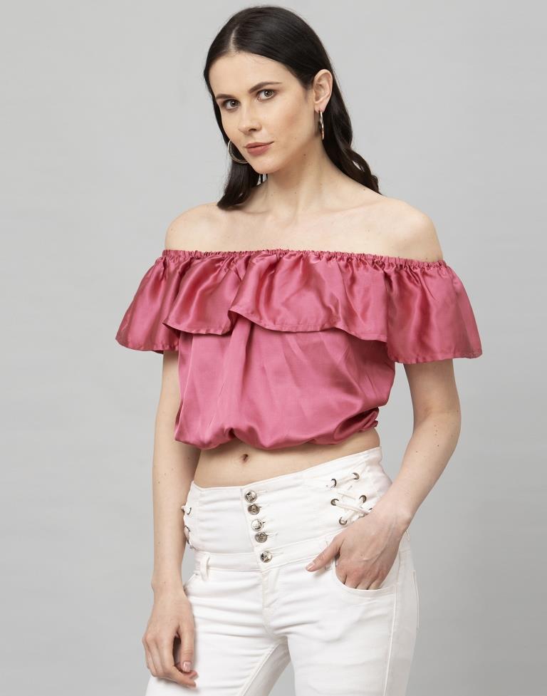 Astounding Pink Coloured Plain Satin Silk Tops