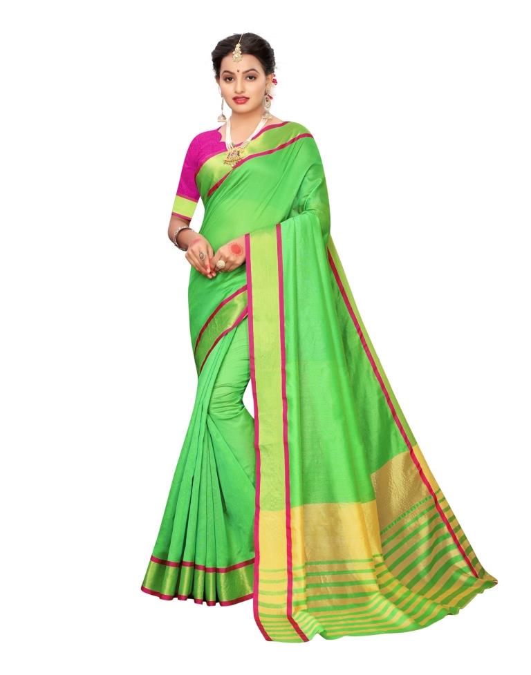 Green Coloured Chanderi Woven Casual saree