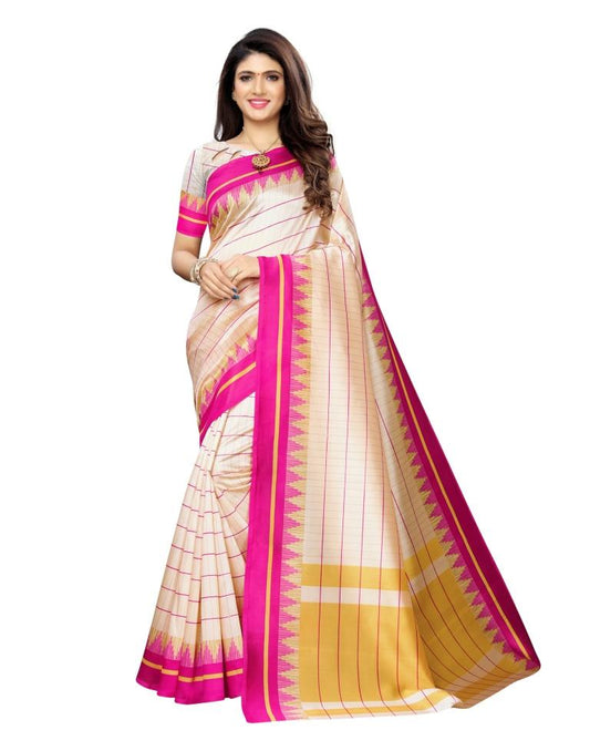 Beige Coloured Poly Silk Printed Casual saree