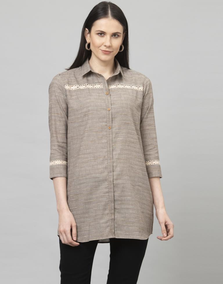 Beguiling Ash Grey Coloured Self Woven Cotton Tops