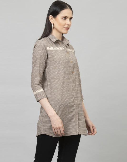 Beguiling Ash Grey Coloured Self Woven Cotton Tops