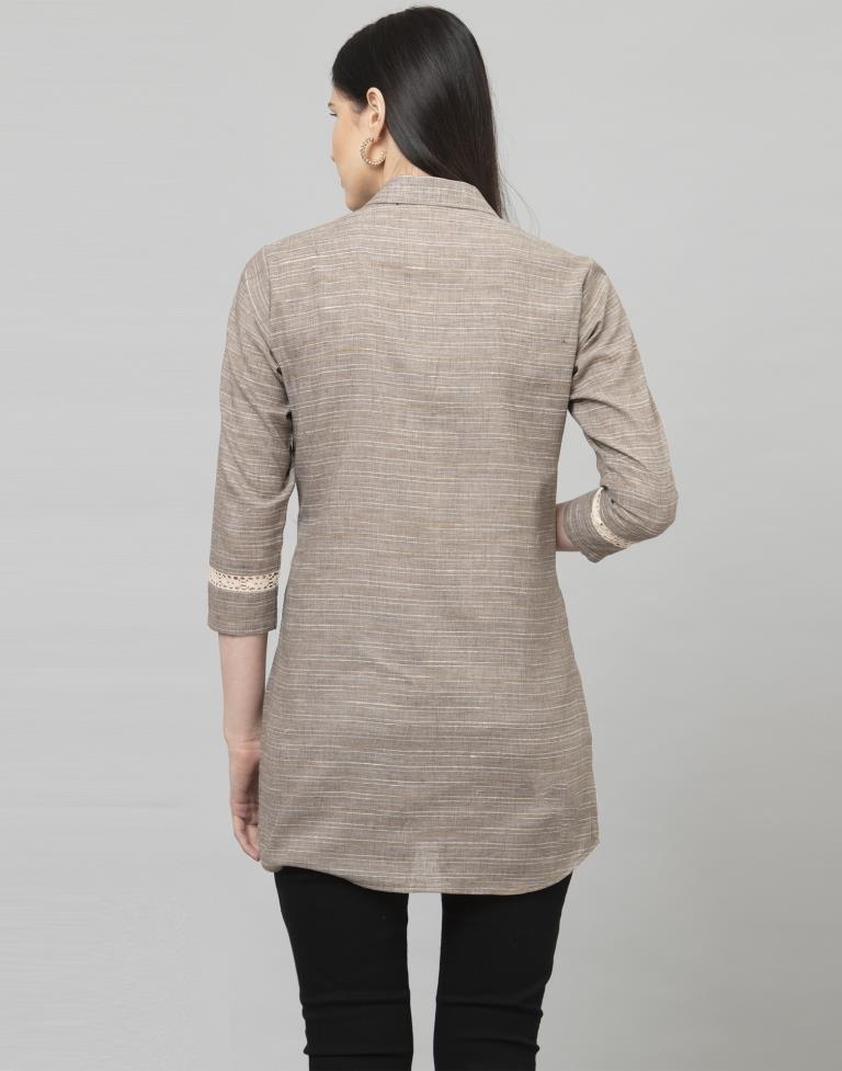 Beguiling Ash Grey Coloured Self Woven Cotton Tops