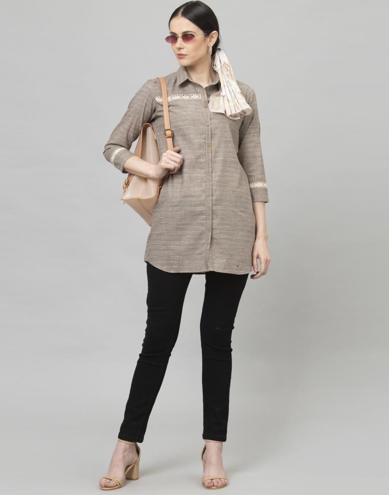 Beguiling Ash Grey Coloured Self Woven Cotton Tops