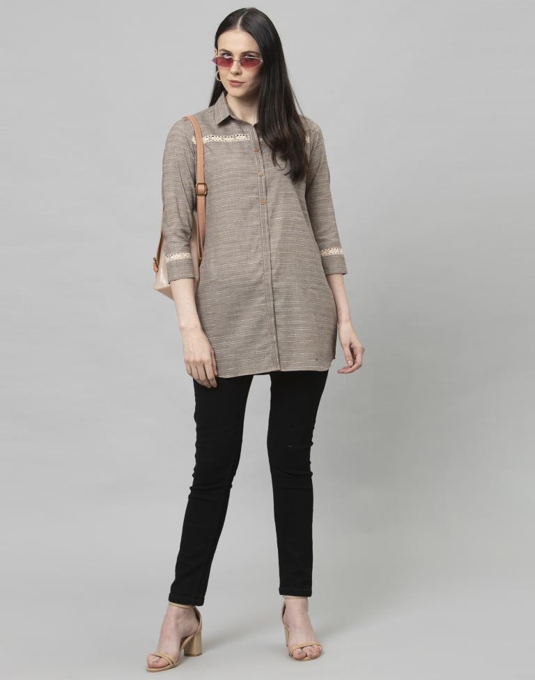 Beguiling Ash Grey Coloured Self Woven Cotton Tops