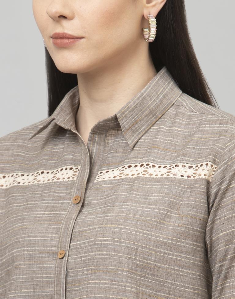 Beguiling Ash Grey Coloured Self Woven Cotton Tops