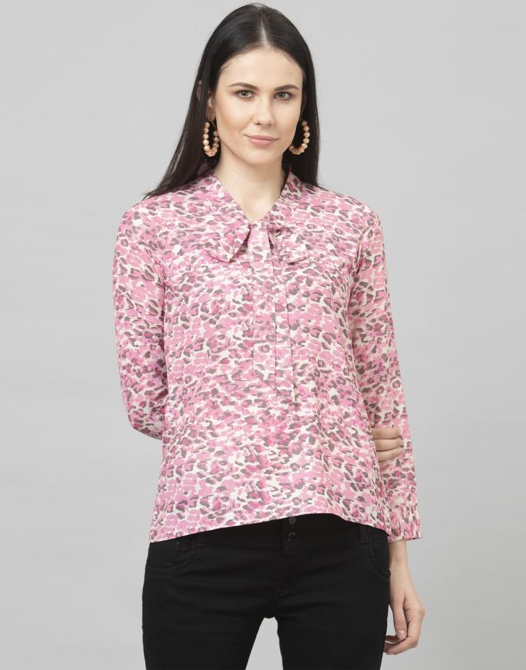 Fantastic Pink Coloured Digital Printed Crepe Tops