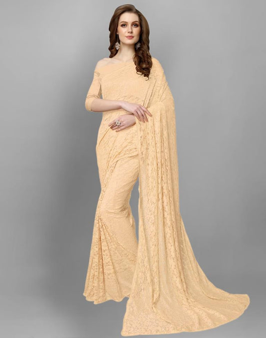 Beige Coloured Russell Net Partywear saree