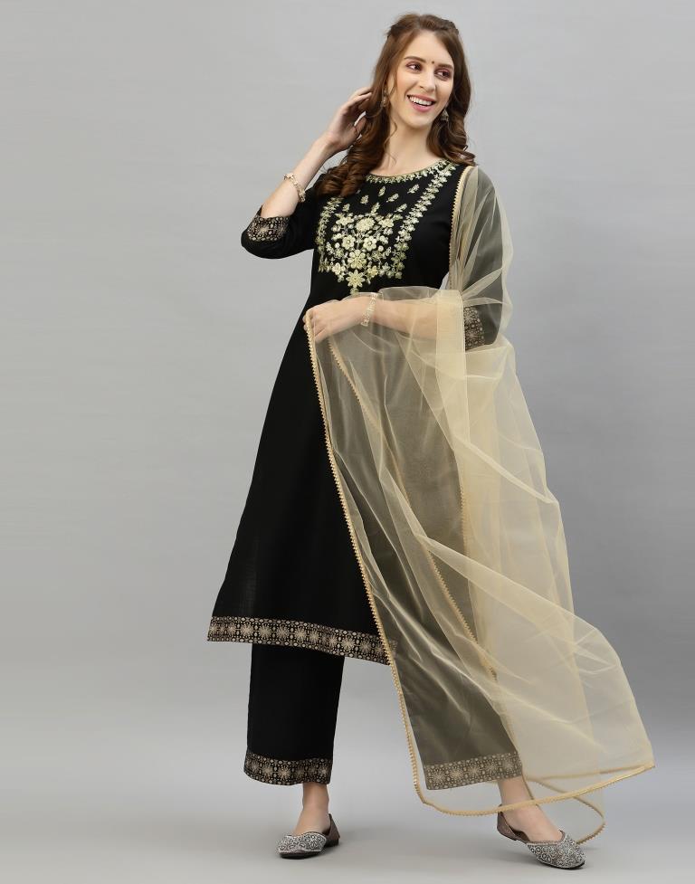 Black Kurti With Pant And Dupatta