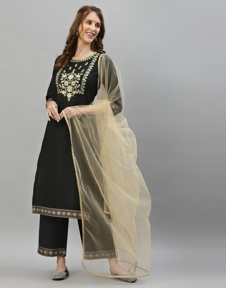 Black Kurti With Pant And Dupatta