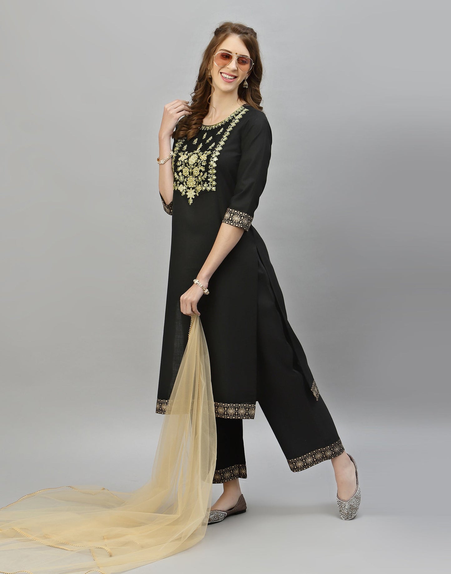 Black Kurti With Pant And Dupatta