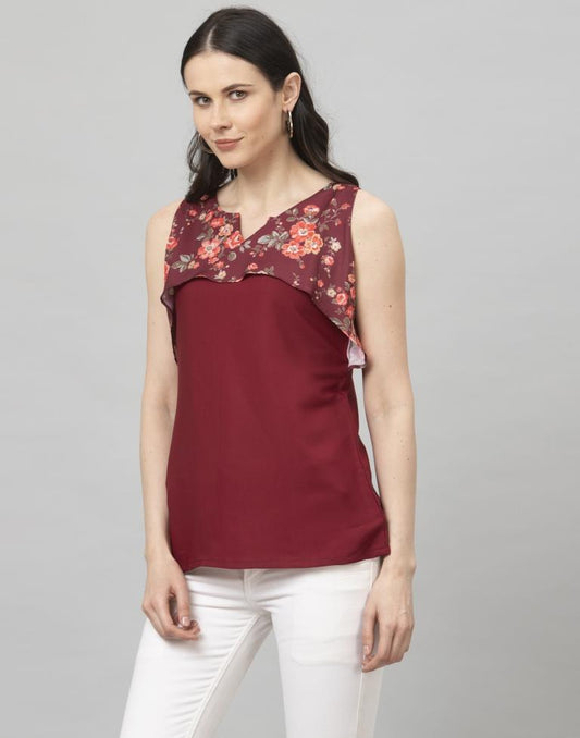 Adorable Maroon Coloured Digital Printed Crepe Tops