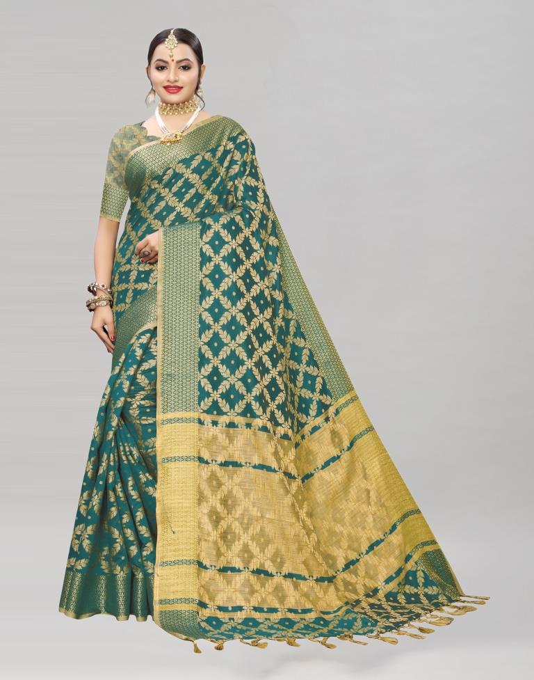 Green Coloured Banarasi Cotton Silk Saree