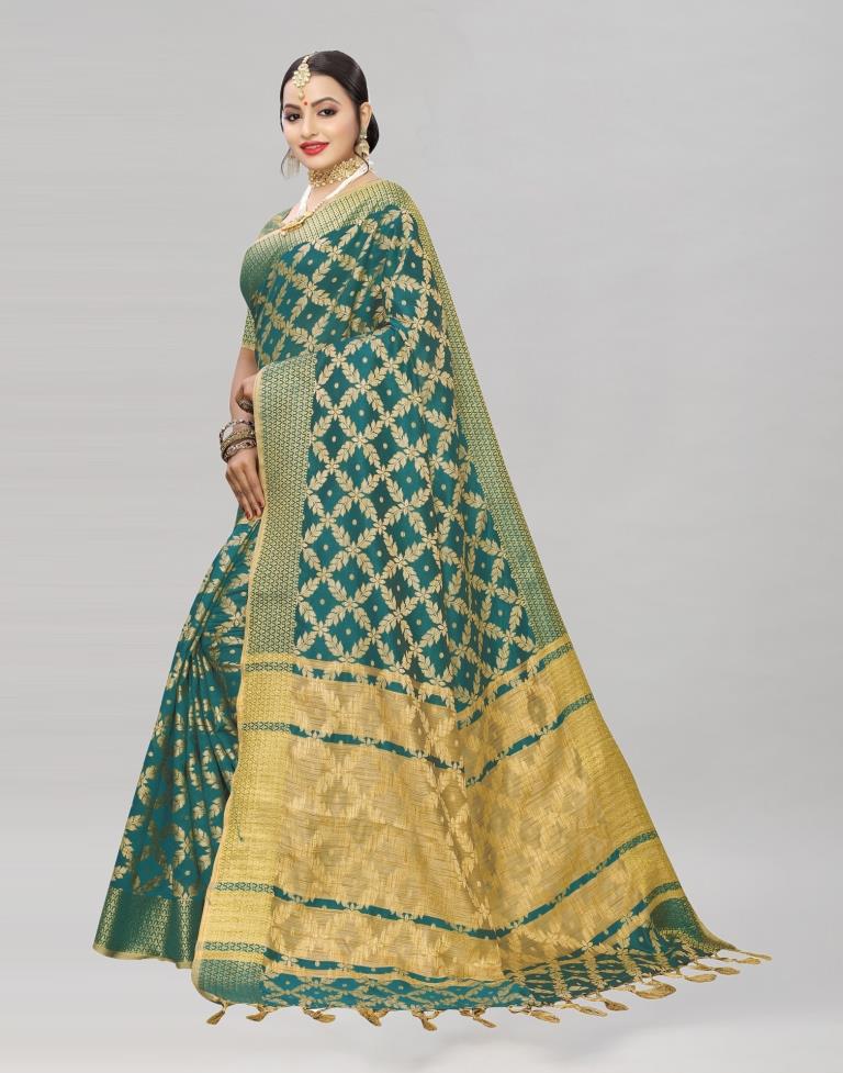 Green Coloured Banarasi Cotton Silk Saree