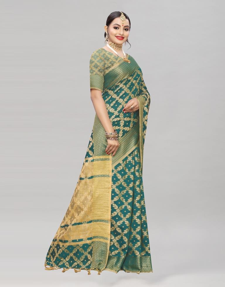 Green Coloured Banarasi Cotton Silk Saree