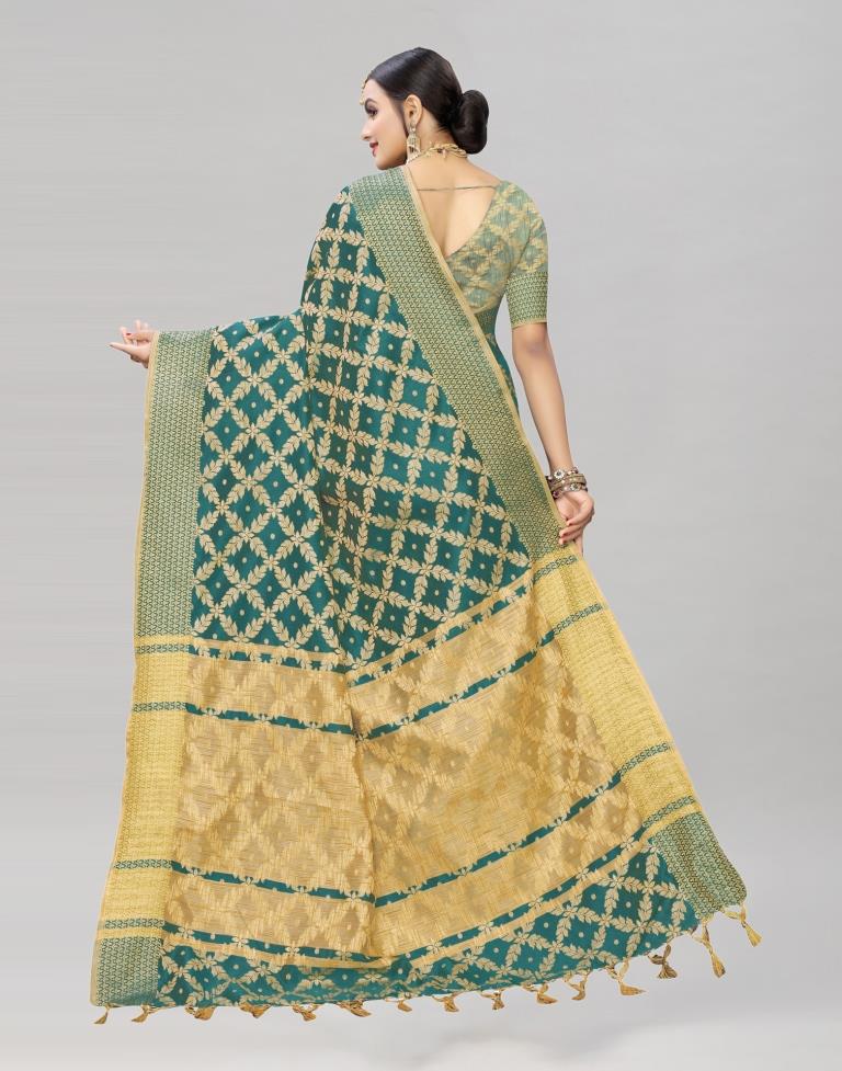 Green Coloured Banarasi Cotton Silk Saree