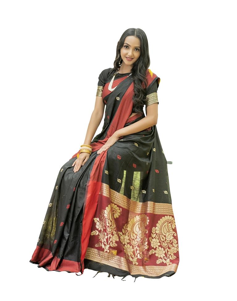 Black Coloured Poly Silk Jacquard Partywear saree