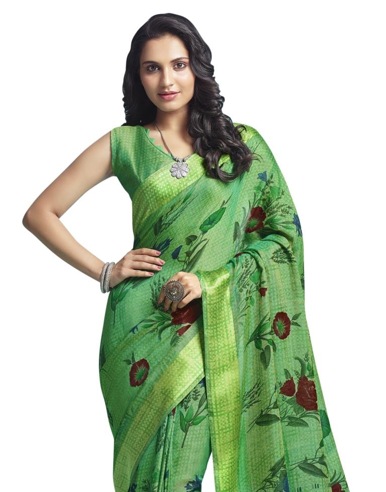 Green Coloured Jute Cotton Woven Casual saree