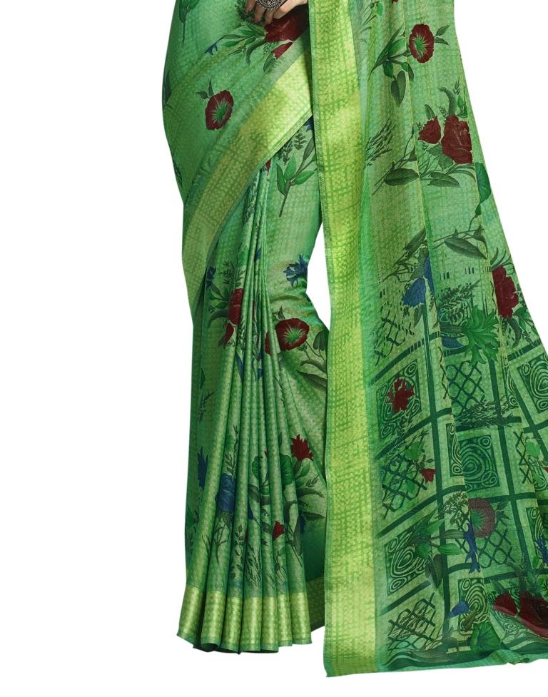 Green Coloured Jute Cotton Woven Casual saree