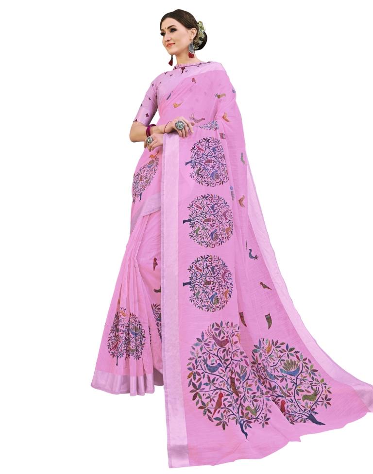 Baby Pink Cotton Saree