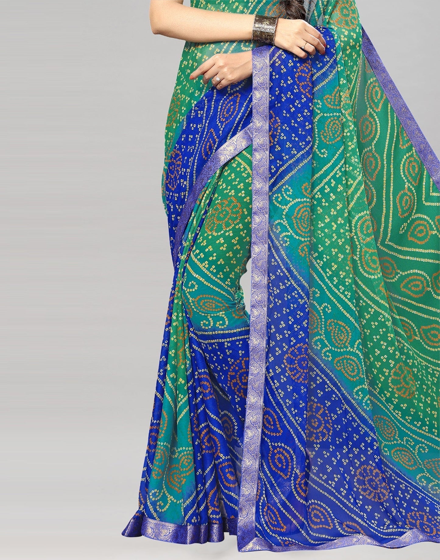 Green Bandhani Printed Saree