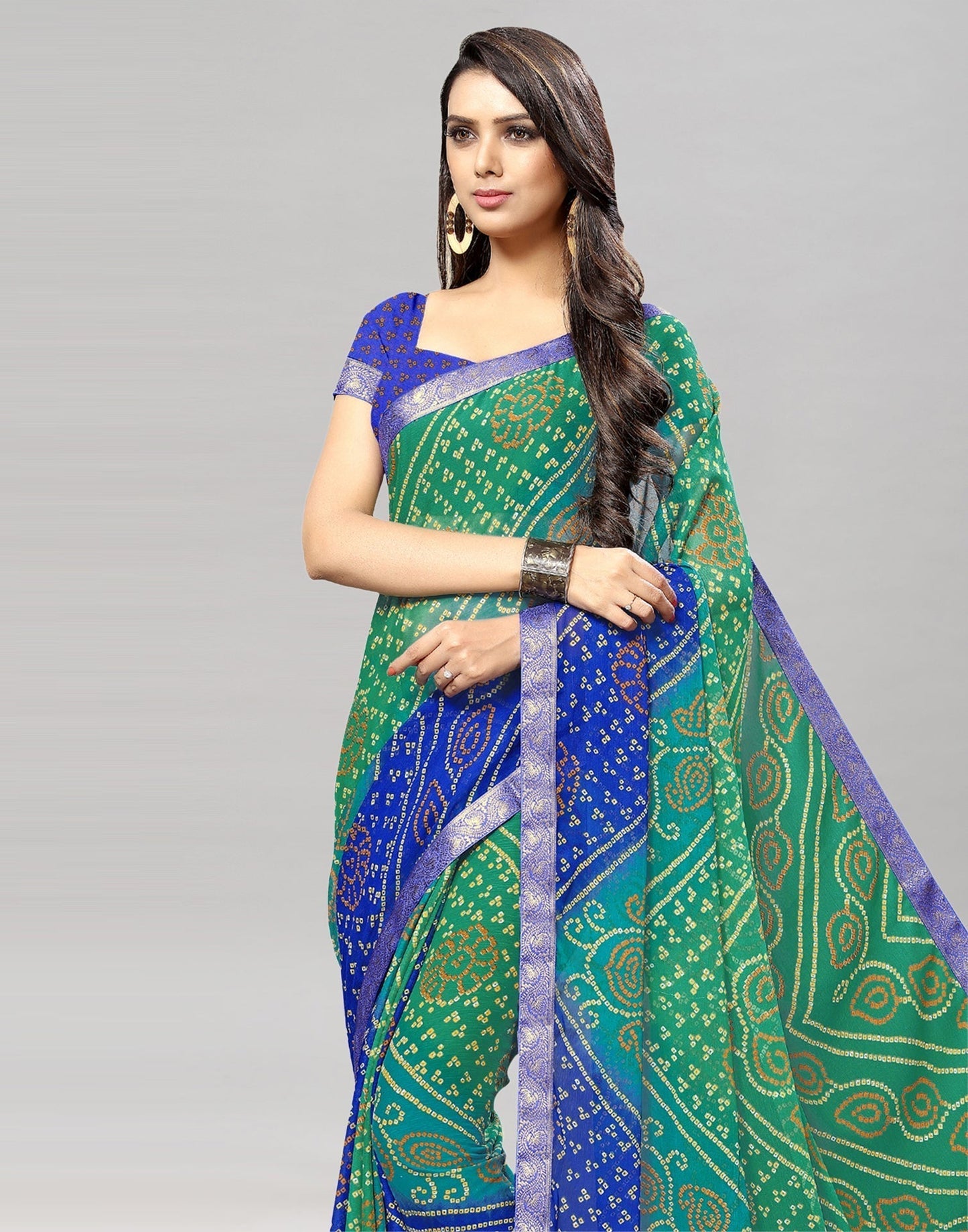 Green Bandhani Printed Saree