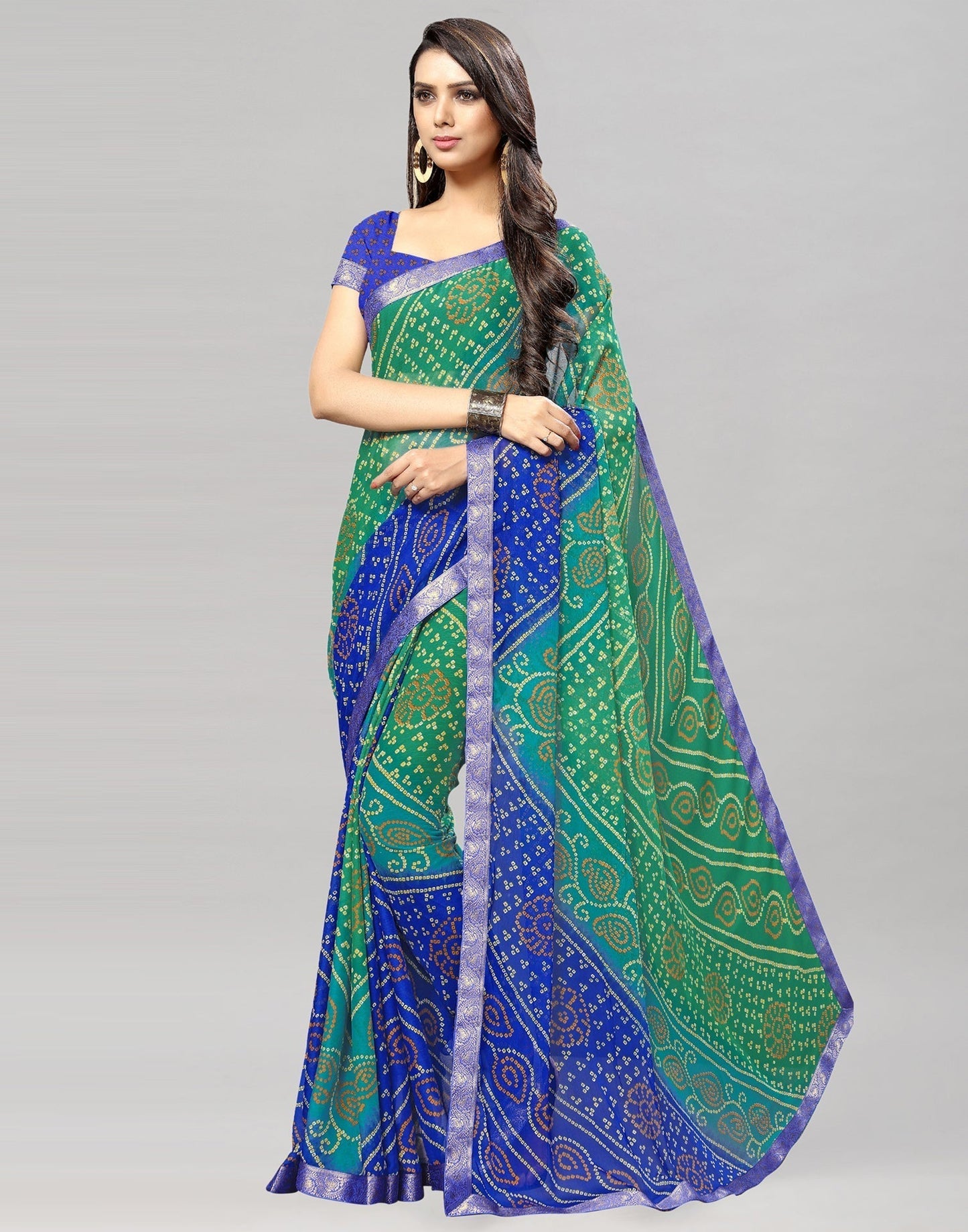 Green Bandhani Printed Saree