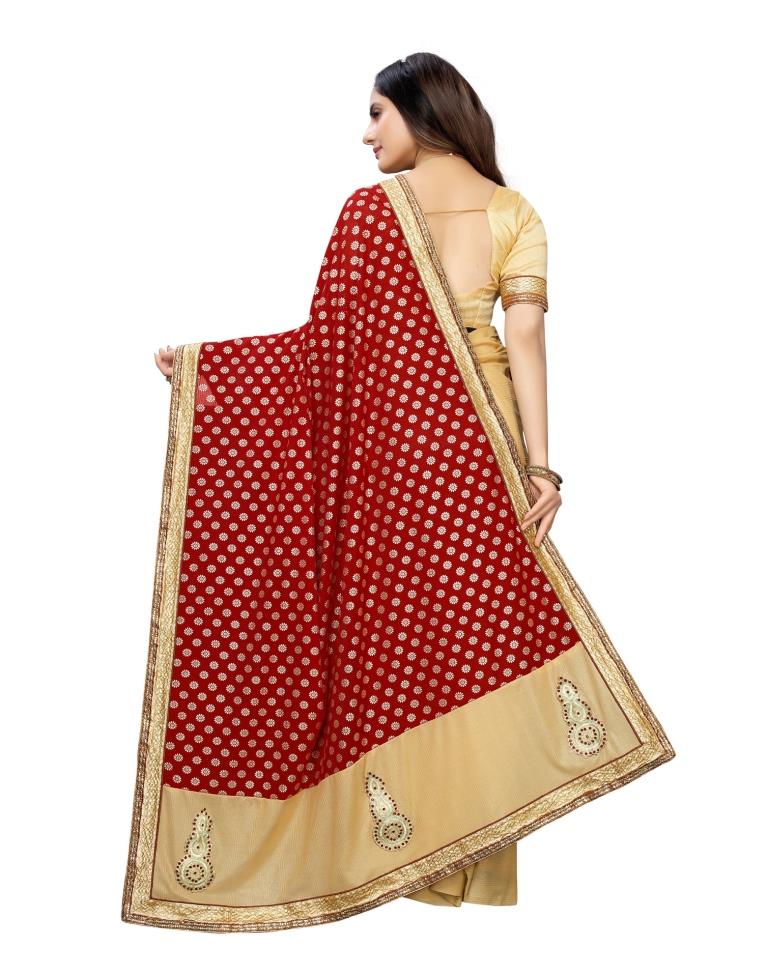 Beige Coloured Lycra Embroidered Partywear saree