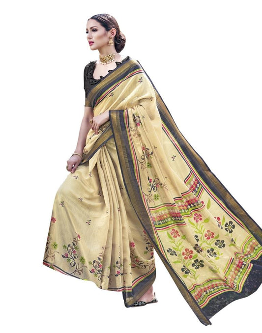 Beige Coloured Cotton Silk Printed Casual saree