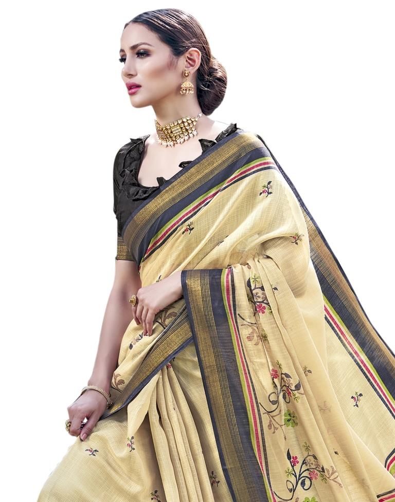 Beige Coloured Cotton Silk Printed Casual saree