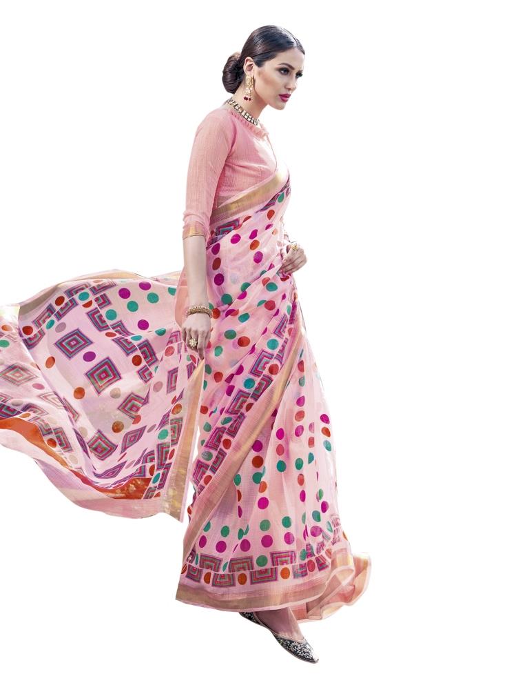 Baby Pink Coloured Cotton Silk Printed Casual saree