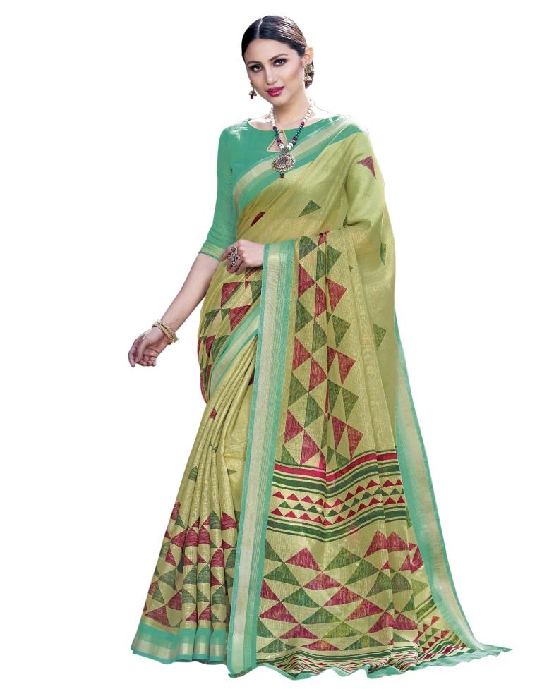 Green Coloured Cotton Silk Printed Casual saree