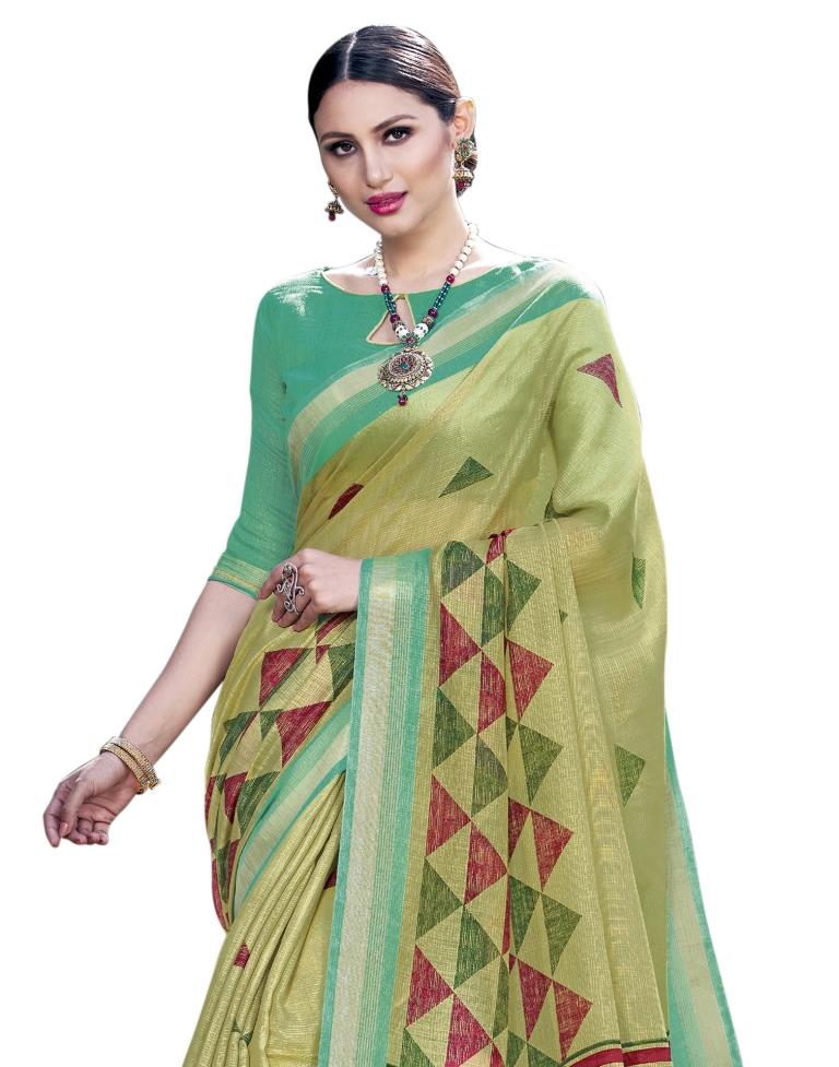 Green Coloured Cotton Silk Printed Casual saree