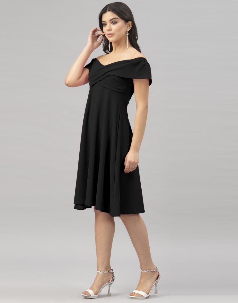 Fab Black Coloured Knitted Lycra Dress