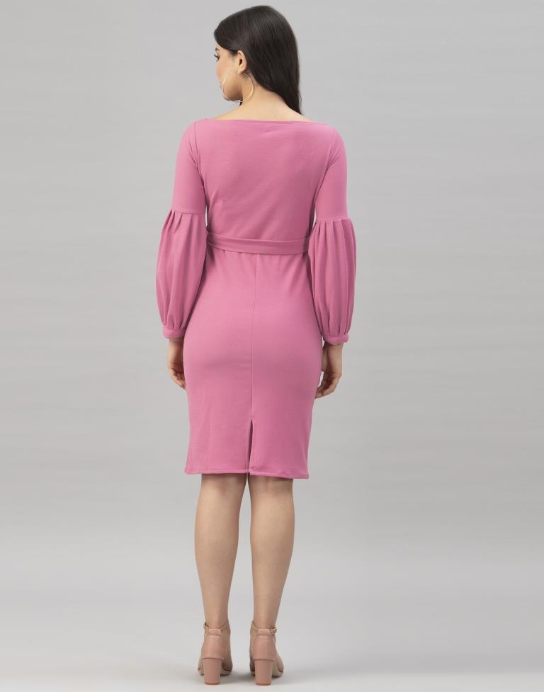 Graceful Pink Coloured Knitted Lycra Bodycon