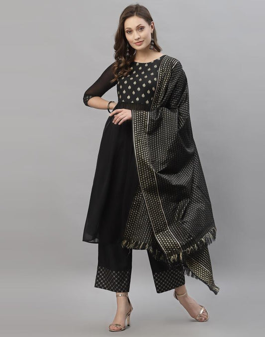 Black Kurti With Pant And Dupatta