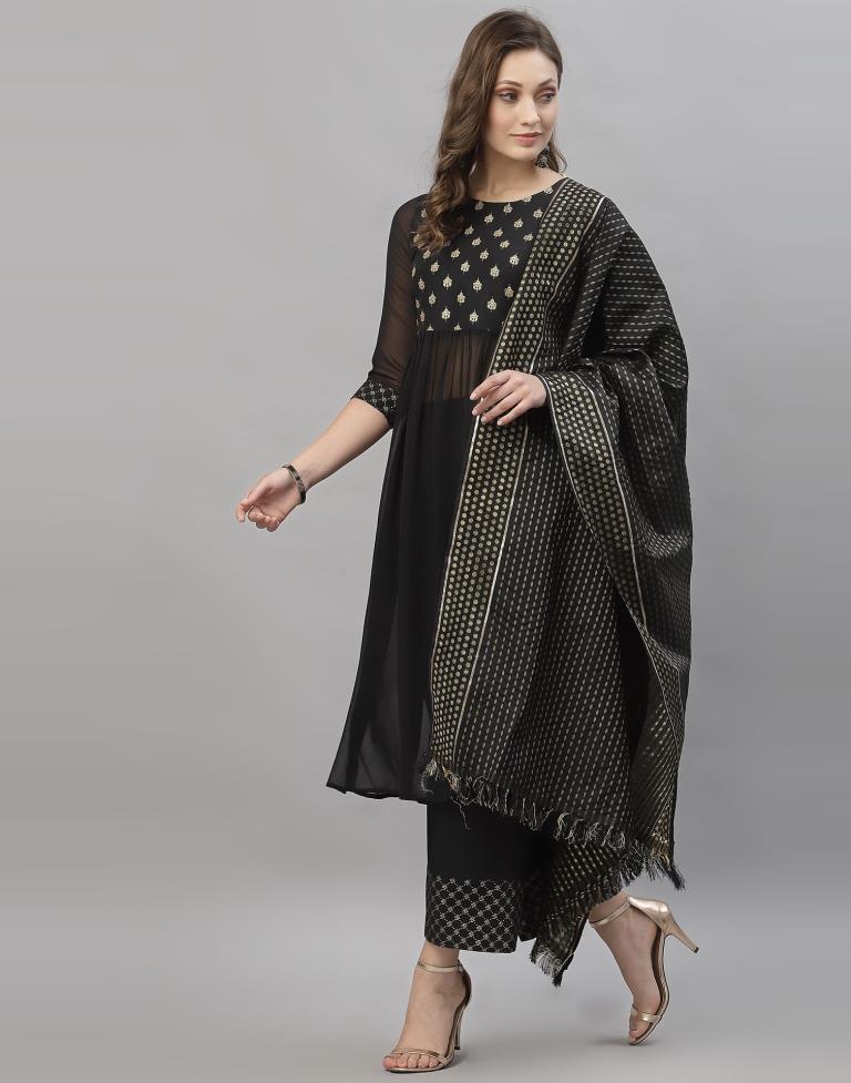 Black Kurti With Pant And Dupatta