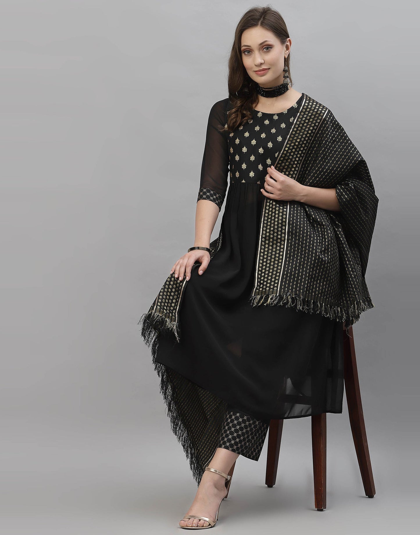 Black Kurti With Pant And Dupatta