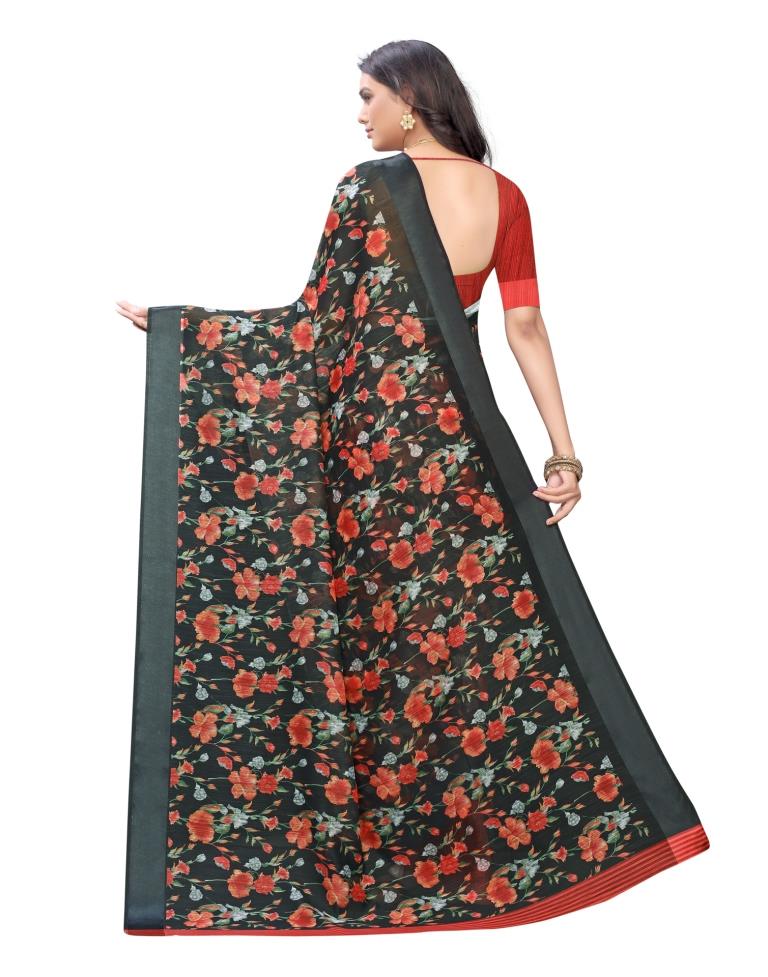 Black Printed Cotton Saree