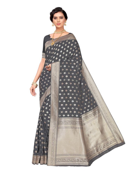 Black Coloured Poly Silk Jacquard Partywear saree