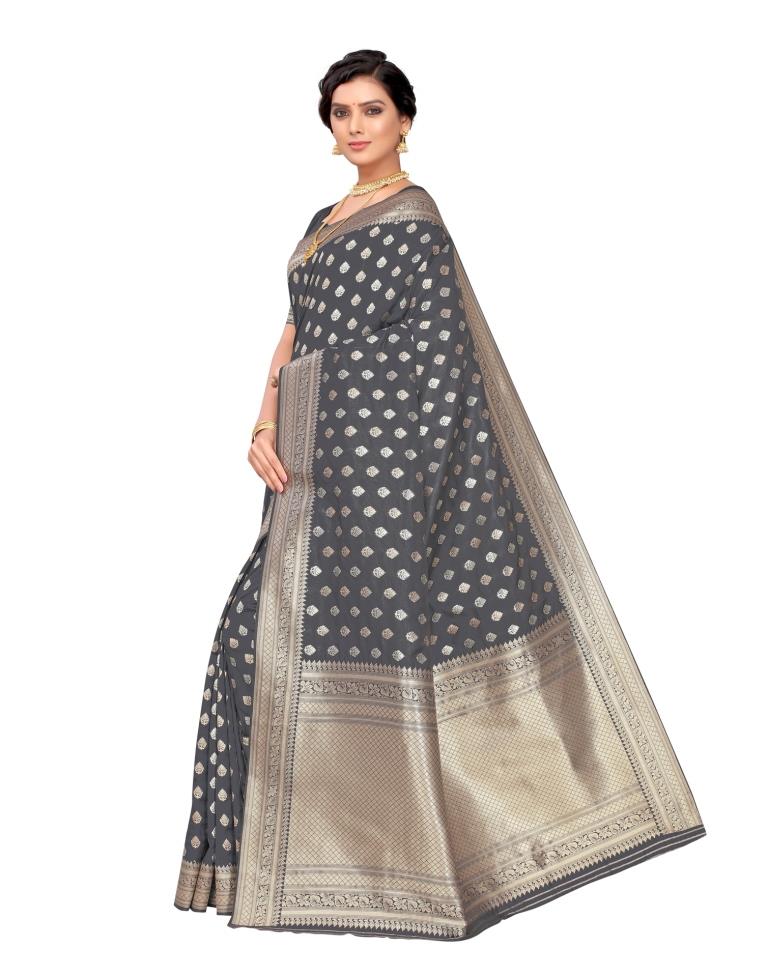 Black Coloured Poly Silk Jacquard Partywear saree