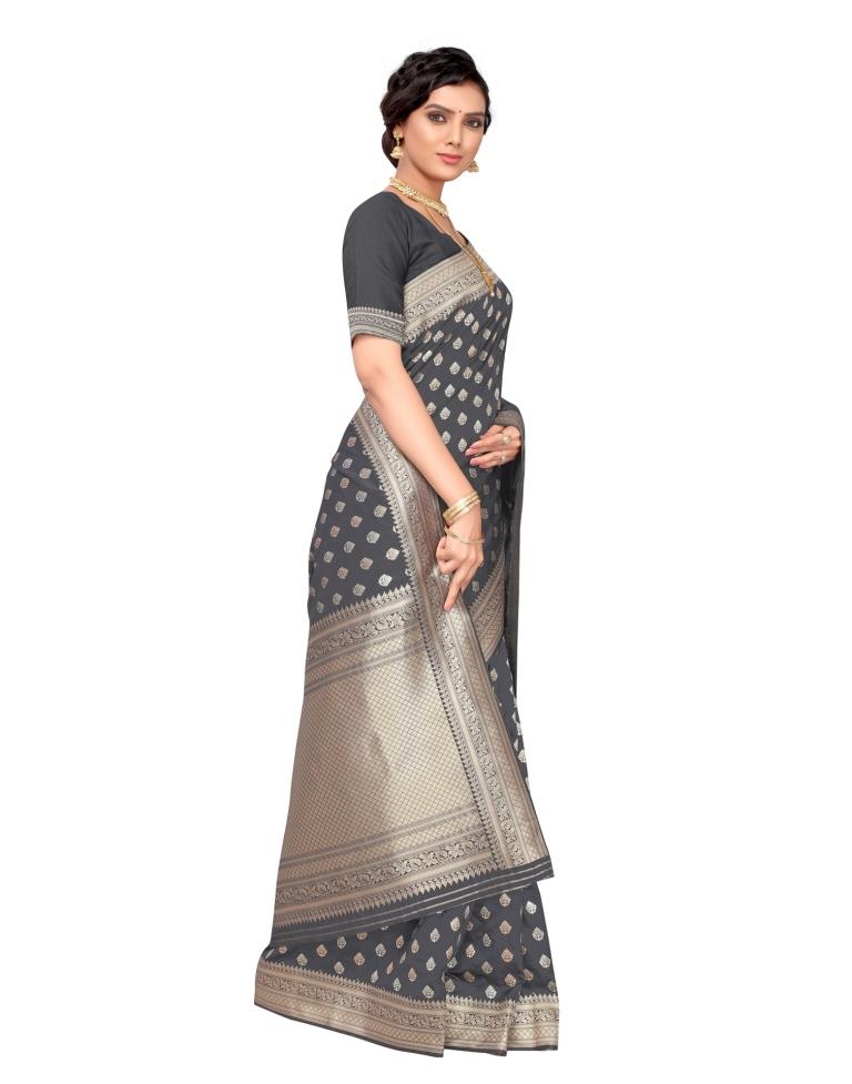 Black Coloured Poly Silk Jacquard Partywear saree